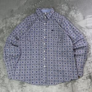 Cinch Mens XL Paisley Button Up Western Shirt Purple Blue Geometric Print